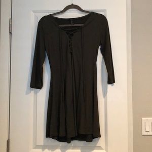 Forever 21 long sleeve olive lace up dress, size L